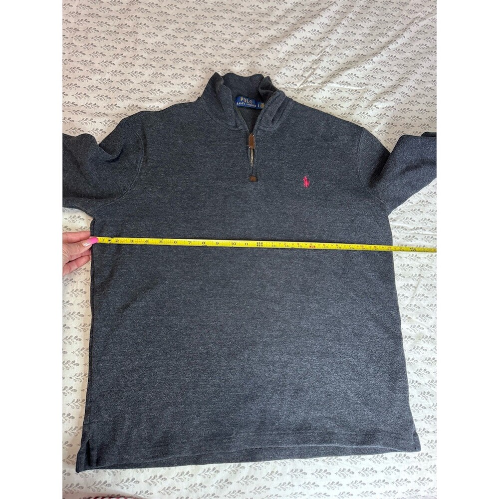 Polo Ralph Lauren Sweater Mens Size L Charcoal Gray Quarter Zip Pink